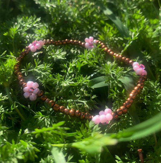 "Cherry Blossom" Flower-Chain Seed Bead Bracelet