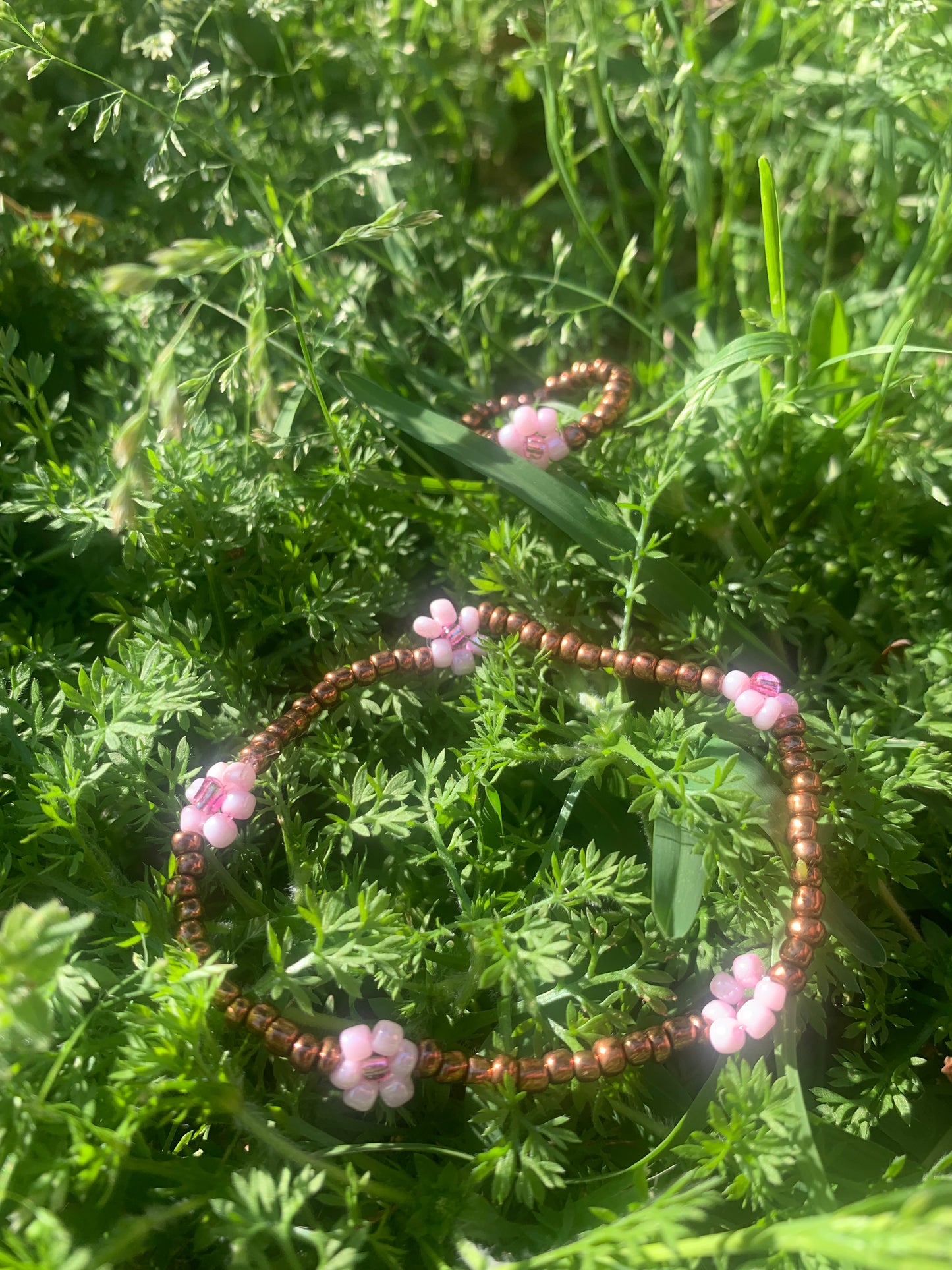 "Cherry Blossom" Flower-Chain Seed Bead Bracelet