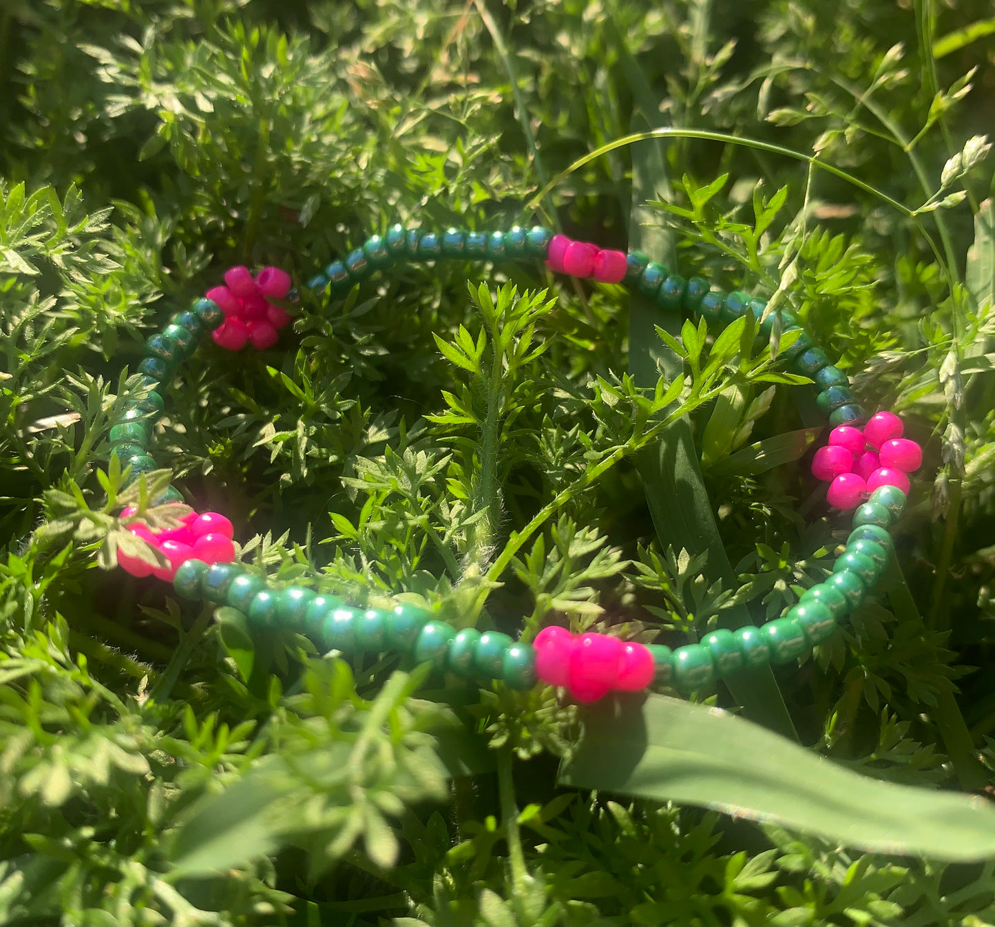 "Chrysanthemum" Flower-Chain Seed Bead Bracelet