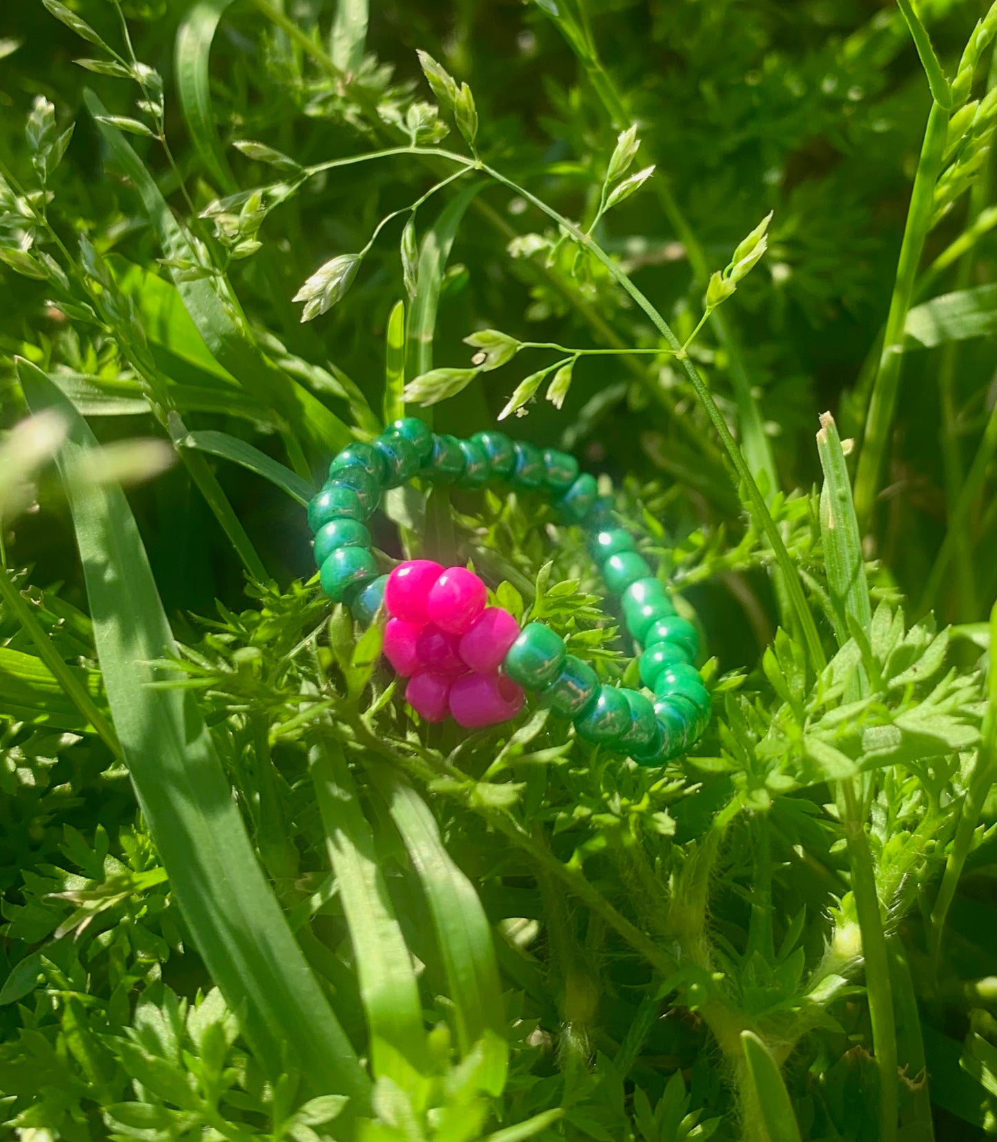 "Chrysanthemum" Flower-Chain Seed Bead Bracelet