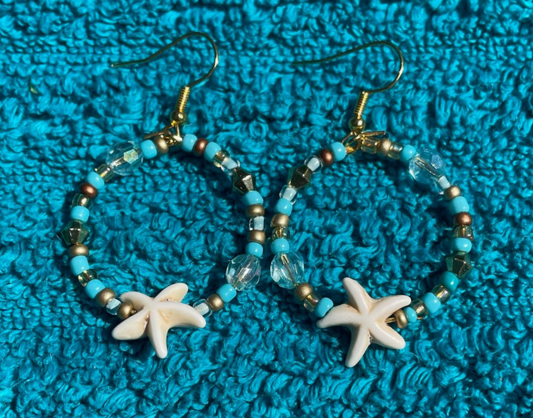 Starfish Beaded Hoop Earrings