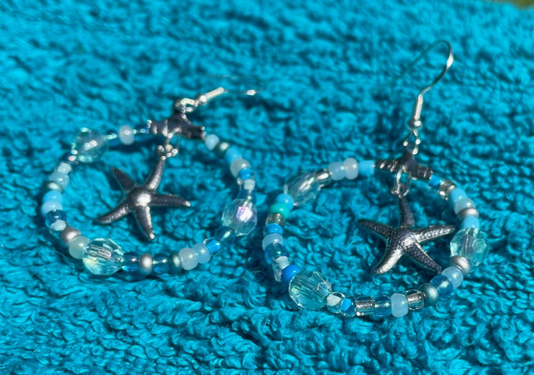 Silver Starfish Hoop Earrings