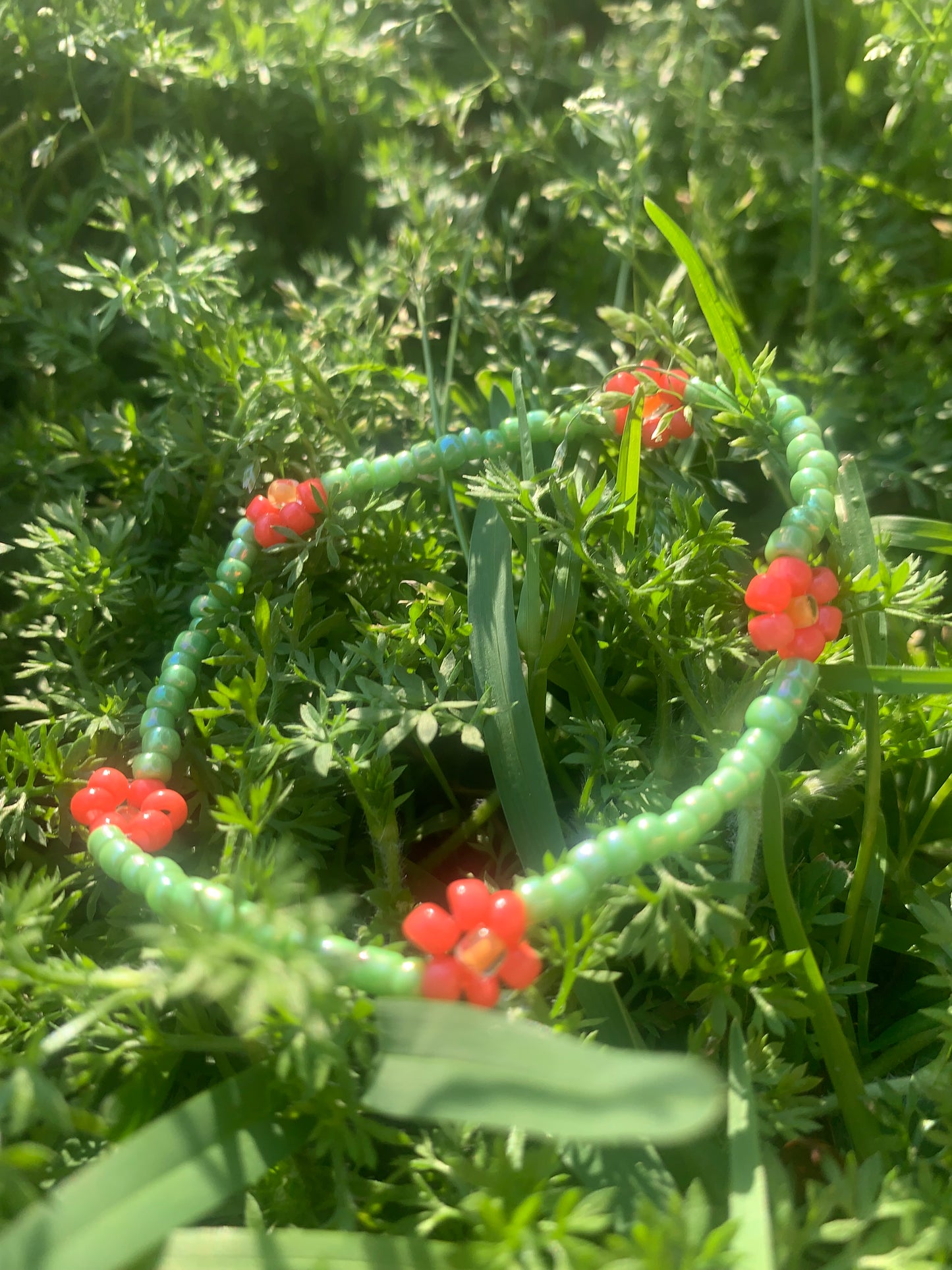 "Hibiscus" Flower-Chain Seed Bead Bracelet