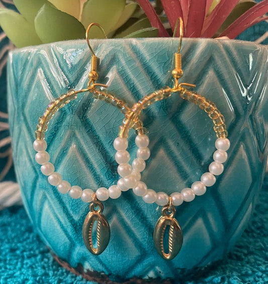 Gold + Pearl Cowrie Shell Earrings
