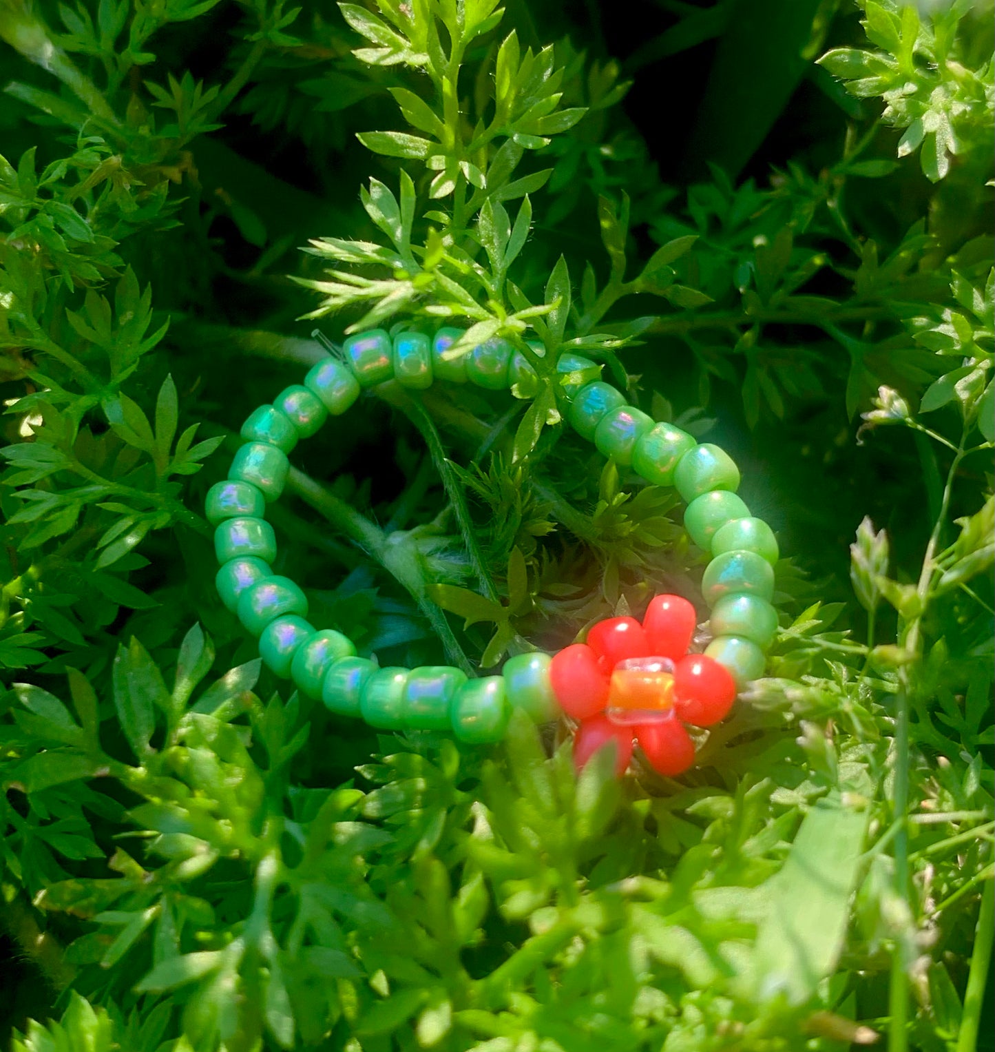 "Hibiscus" Flower-Chain Seed Bead Bracelet