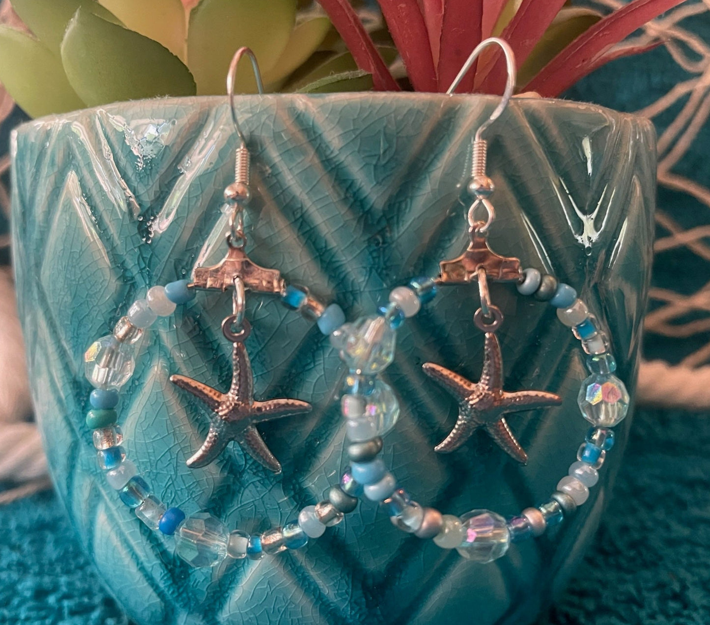 Silver Starfish Hoop Earrings