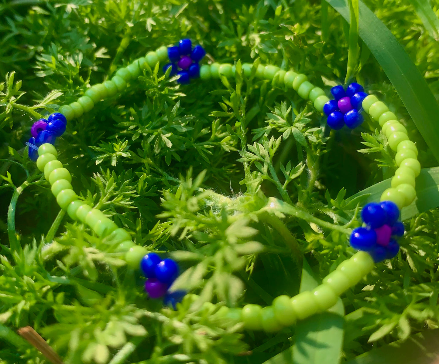 "Morning Glory" Flower-Chain Seed Bead Bracelet