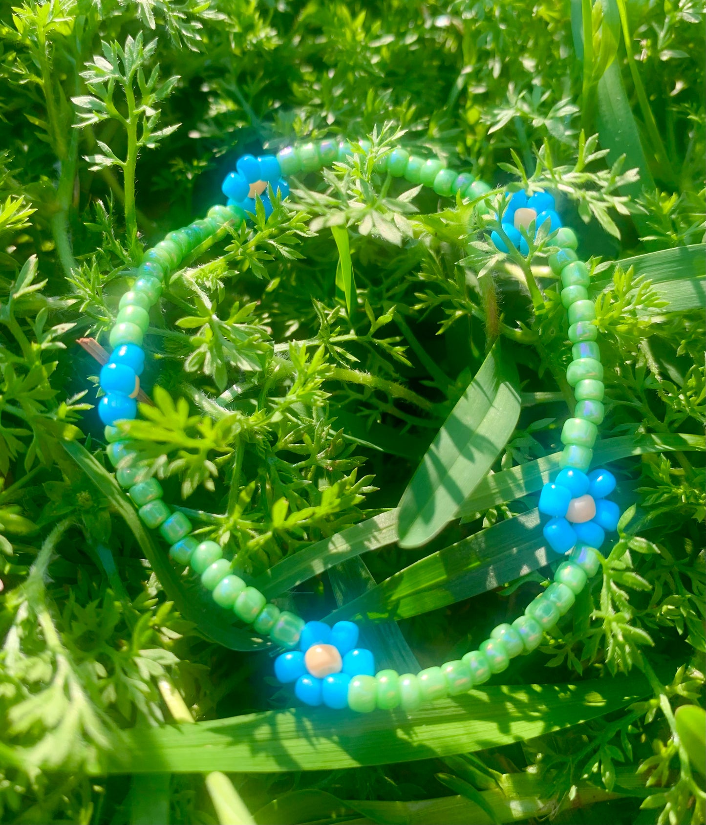 "Forget-Me-Not" Flower-Chain Seed Bead Bracelet