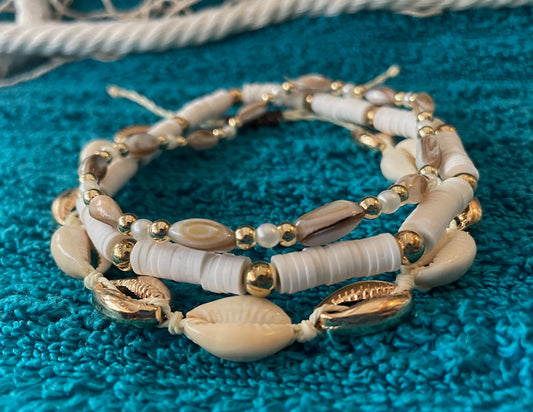 Seashell Shimmer 3-Piece Anklet Set