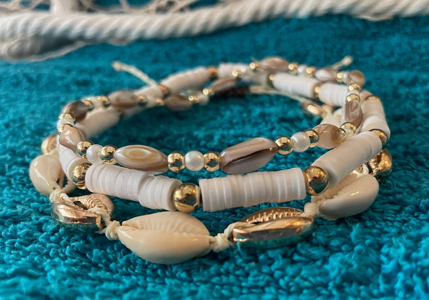 Seashell Shimmer 3-Piece Anklet Set