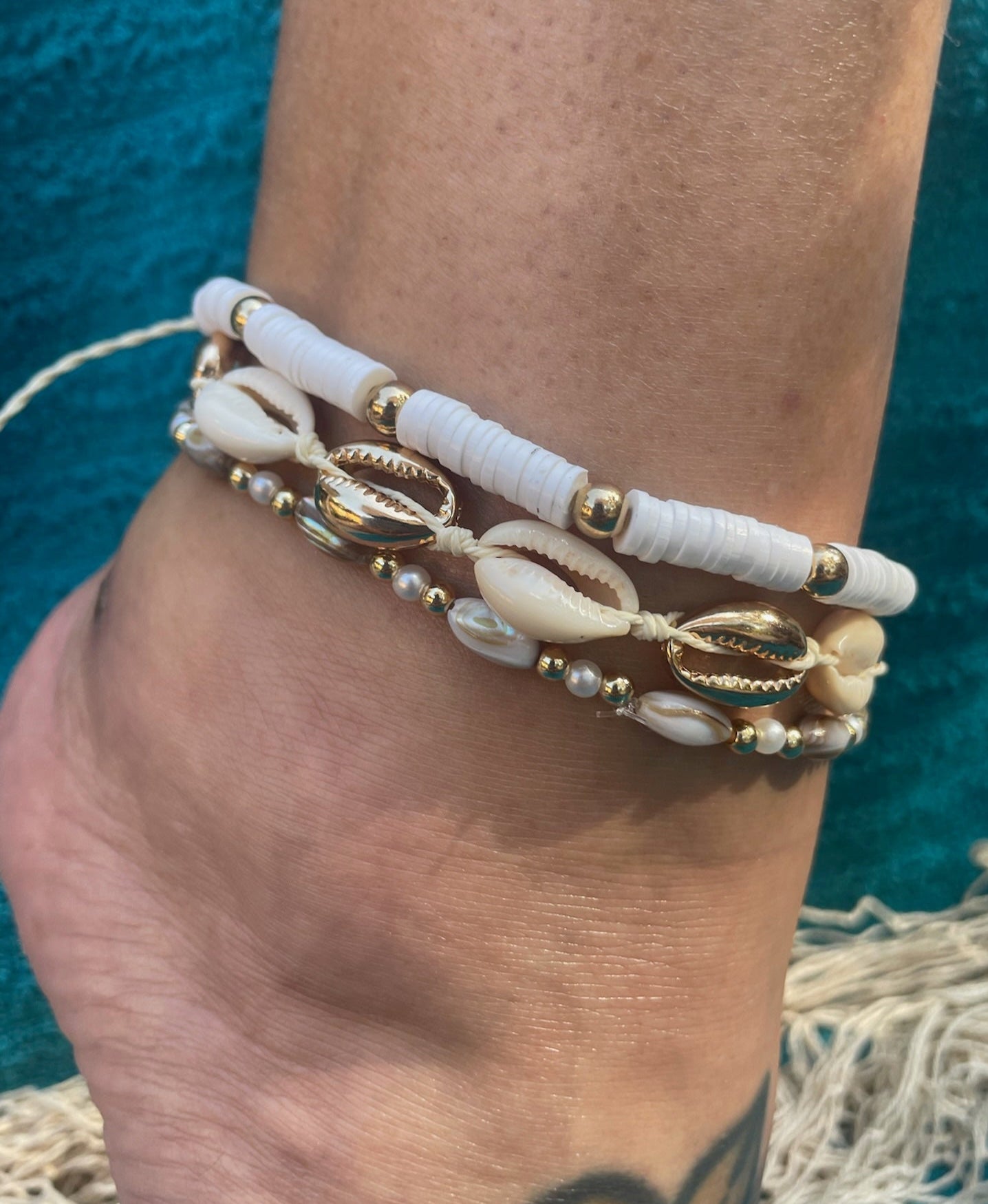 Seashell Shimmer 3-Piece Anklet Set