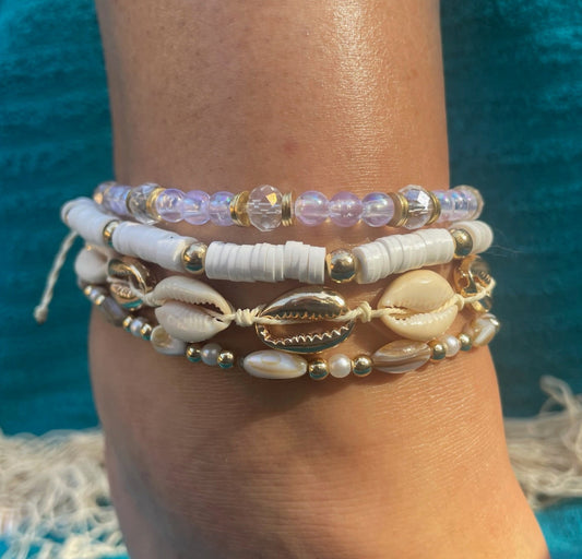 Seashell Shimmer 4-Piece Anklet Set