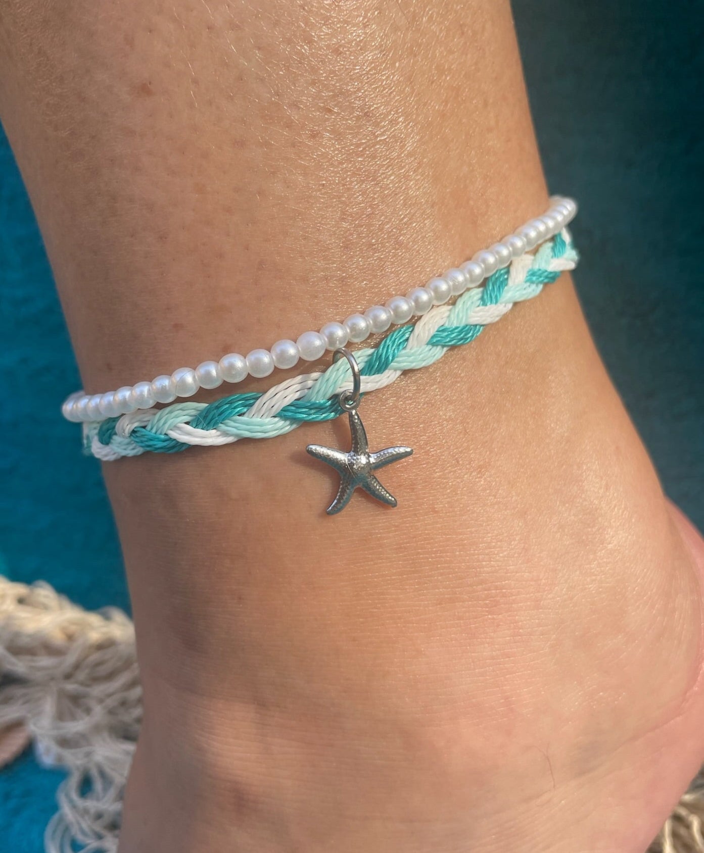 Aqua Pearl Anklet Set
