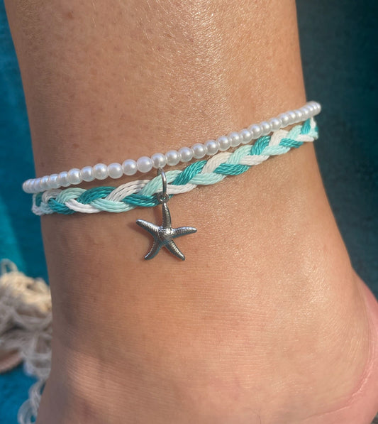 Aqua Pearl Anklet Set
