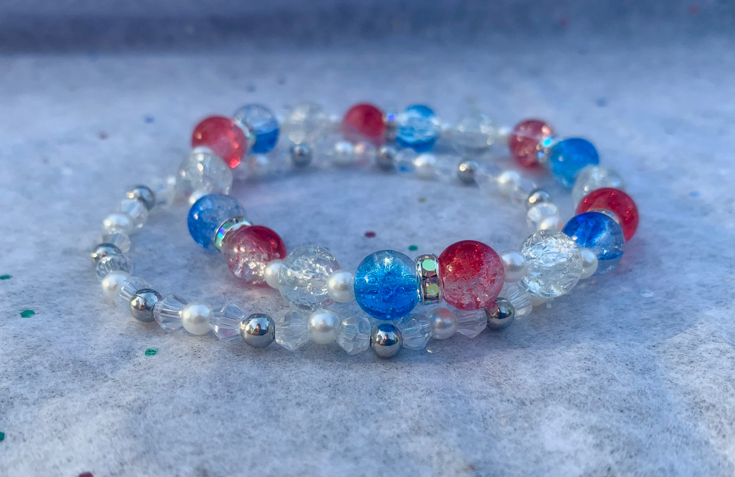 Red/White/Blue Crackle Bead Bracelet Set