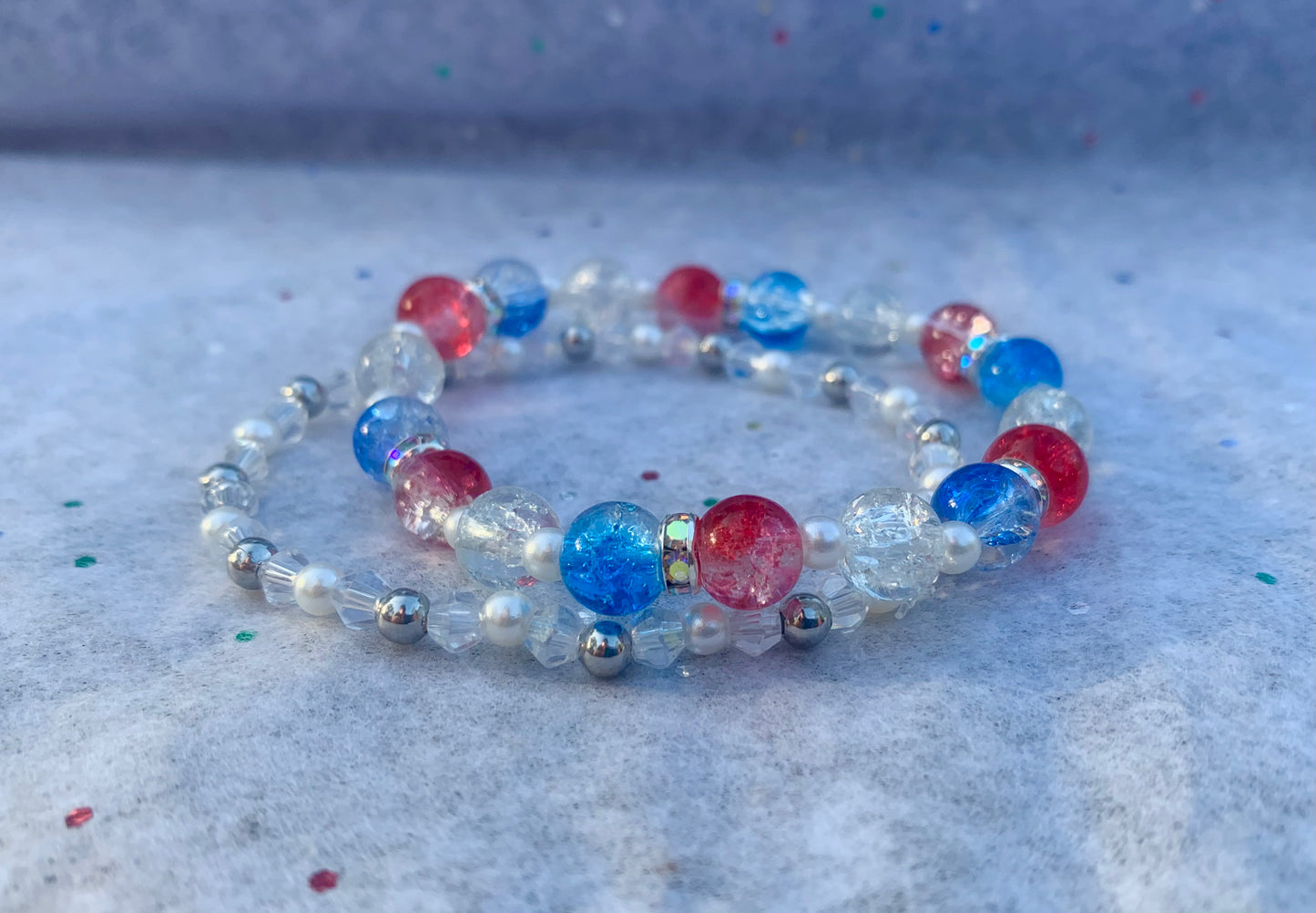 Red/White/Blue Crackle Bead Bracelet Set