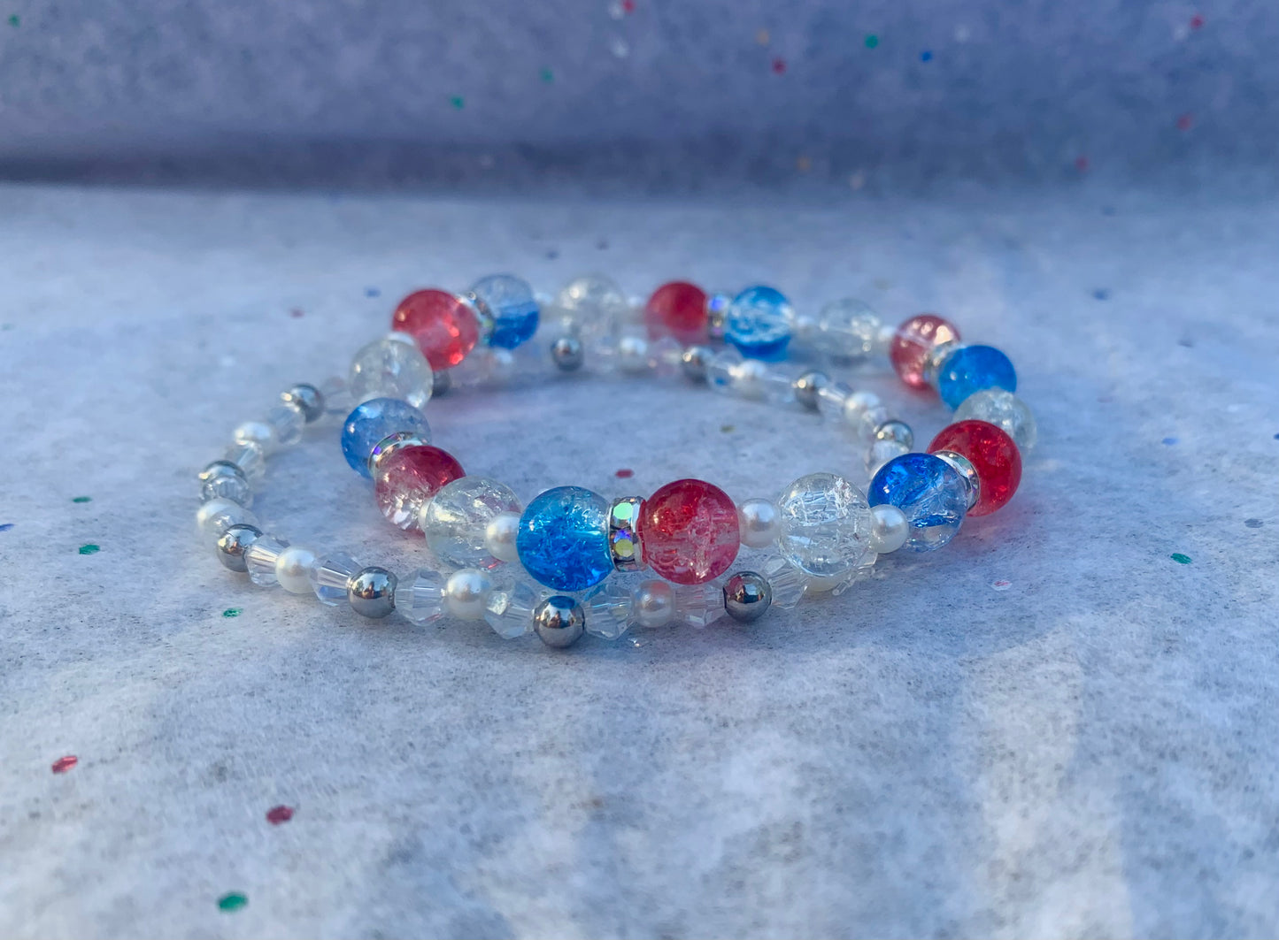 Red/White/Blue Crackle Bead Bracelet Set