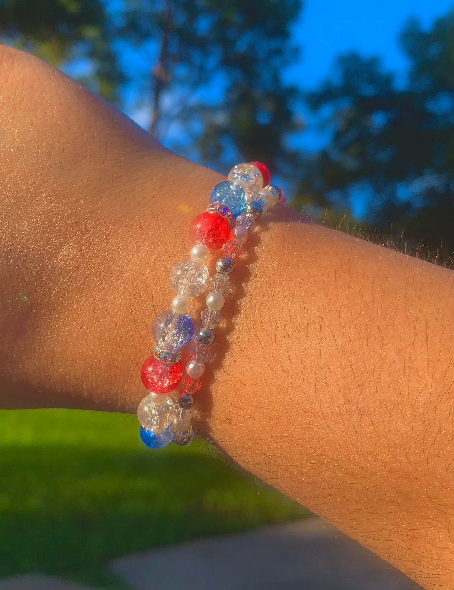 Red/White/Blue Crackle Bead Bracelet Set