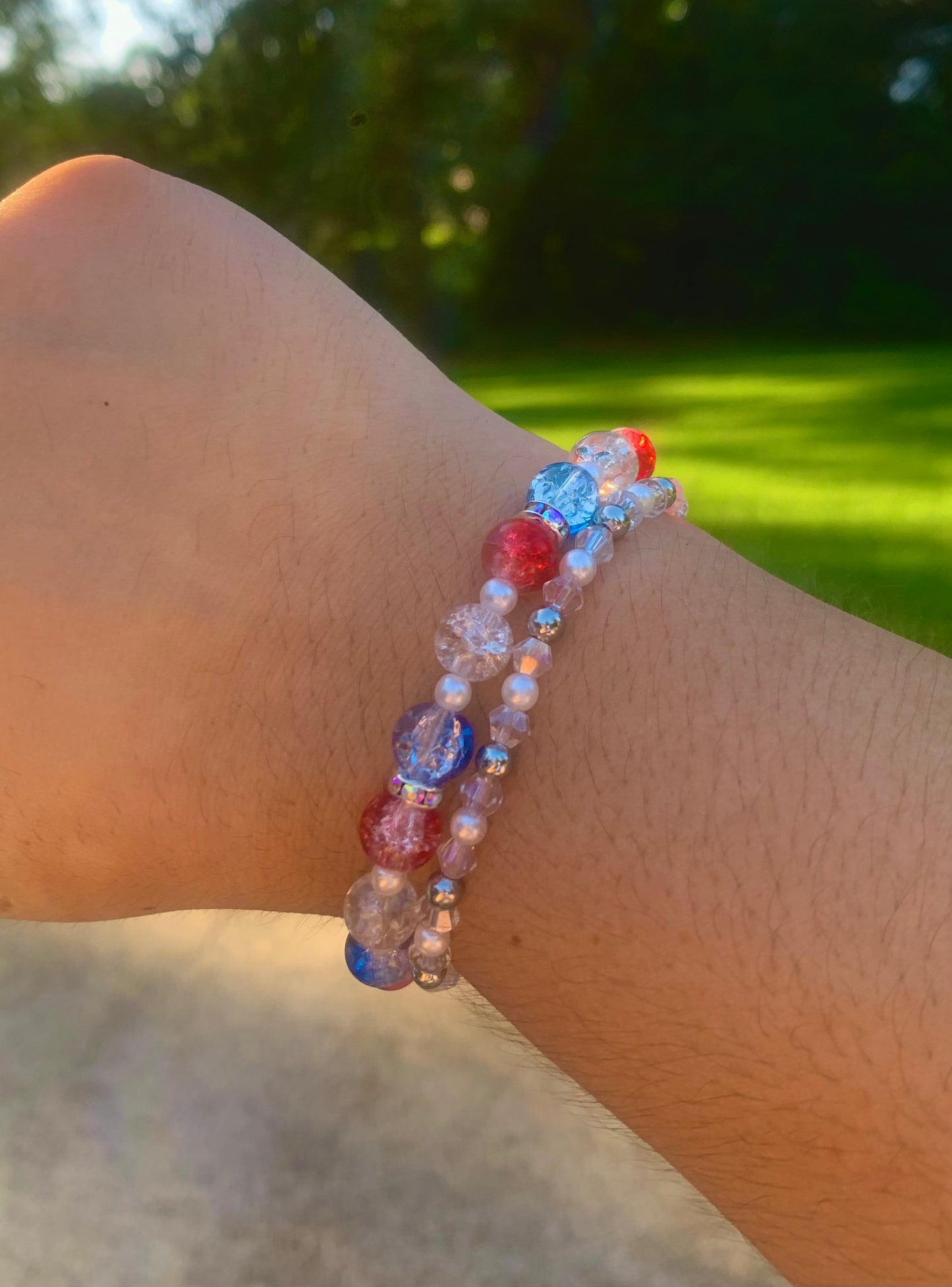 Red/White/Blue Crackle Bead Bracelet Set