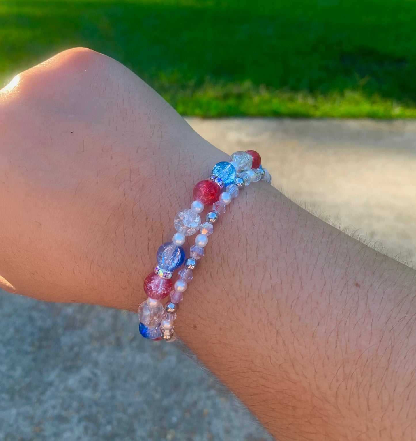 Red/White/Blue Crackle Bead Bracelet Set