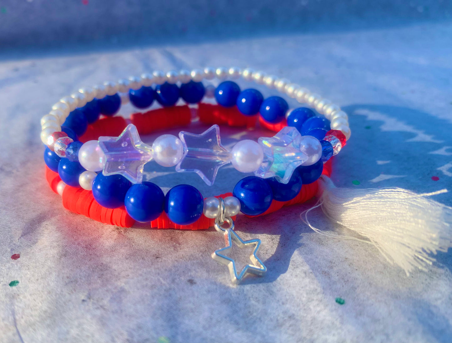 Red/White/Blue Stars + Charms Bracelet Set
