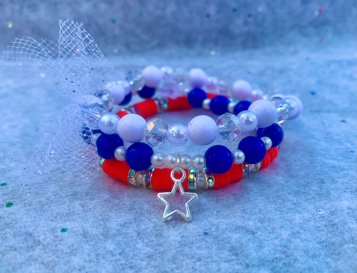 Red/White/Blue Stackable Bracelet Set