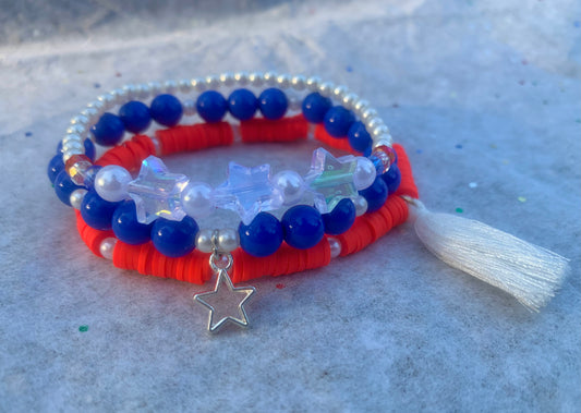 Red/White/Blue Stars + Charms Bracelet Set