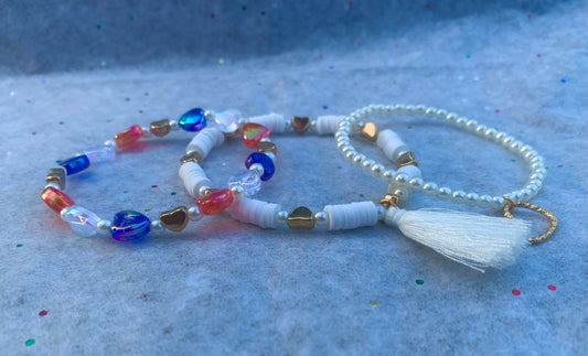 Red/White/Blue Heart Bead Bracelet Set