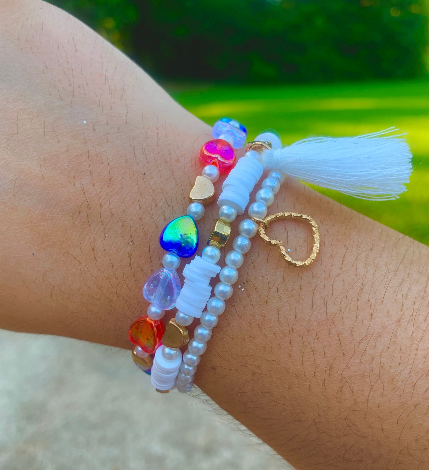 Red/White/Blue Heart Bead Bracelet Set