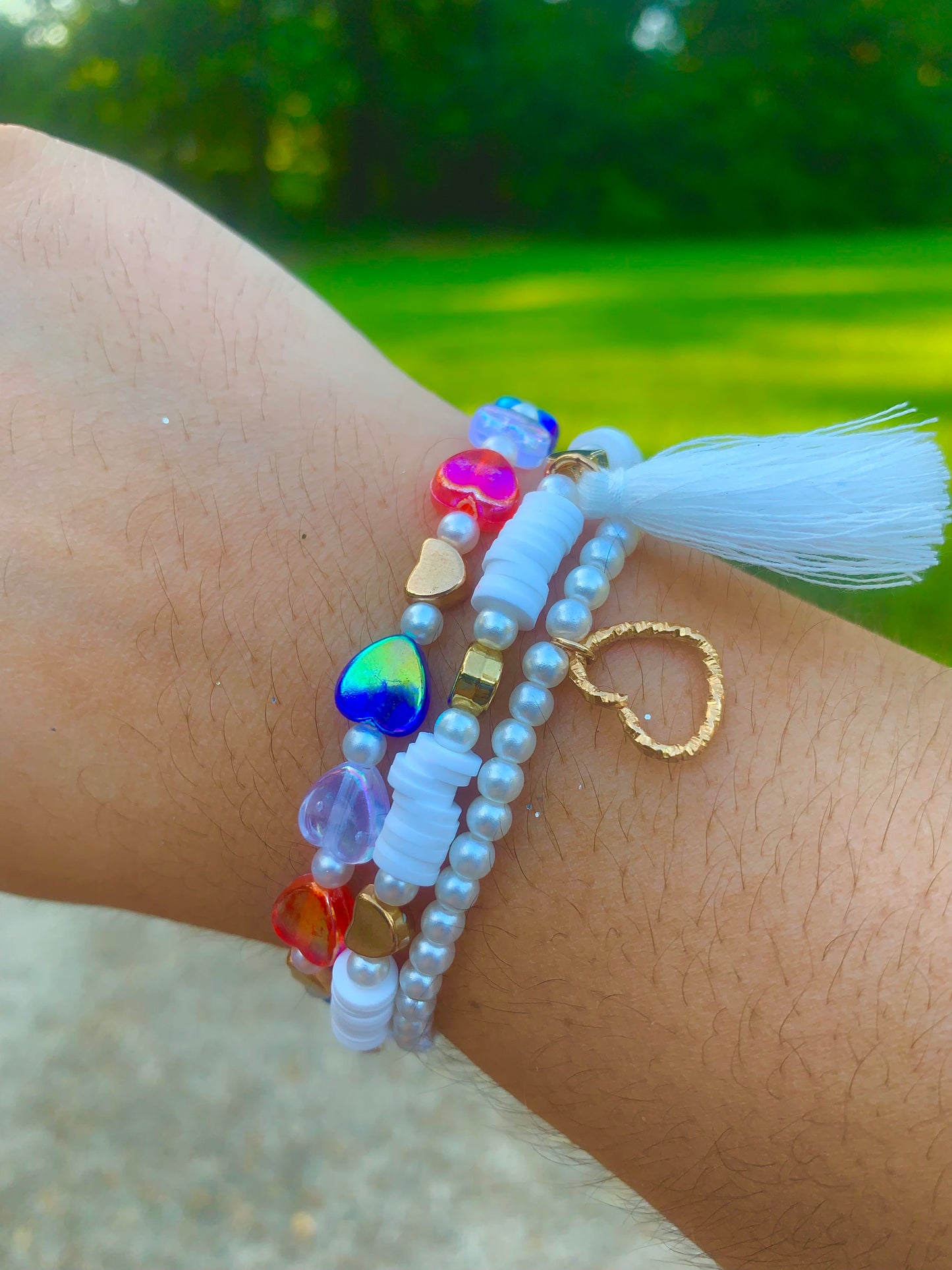 Red/White/Blue Heart Bead Bracelet Set