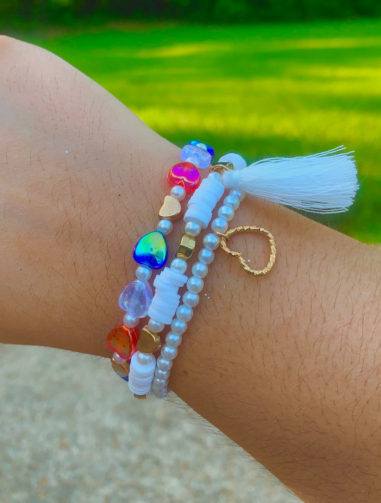 Red/White/Blue Heart Bead Bracelet Set