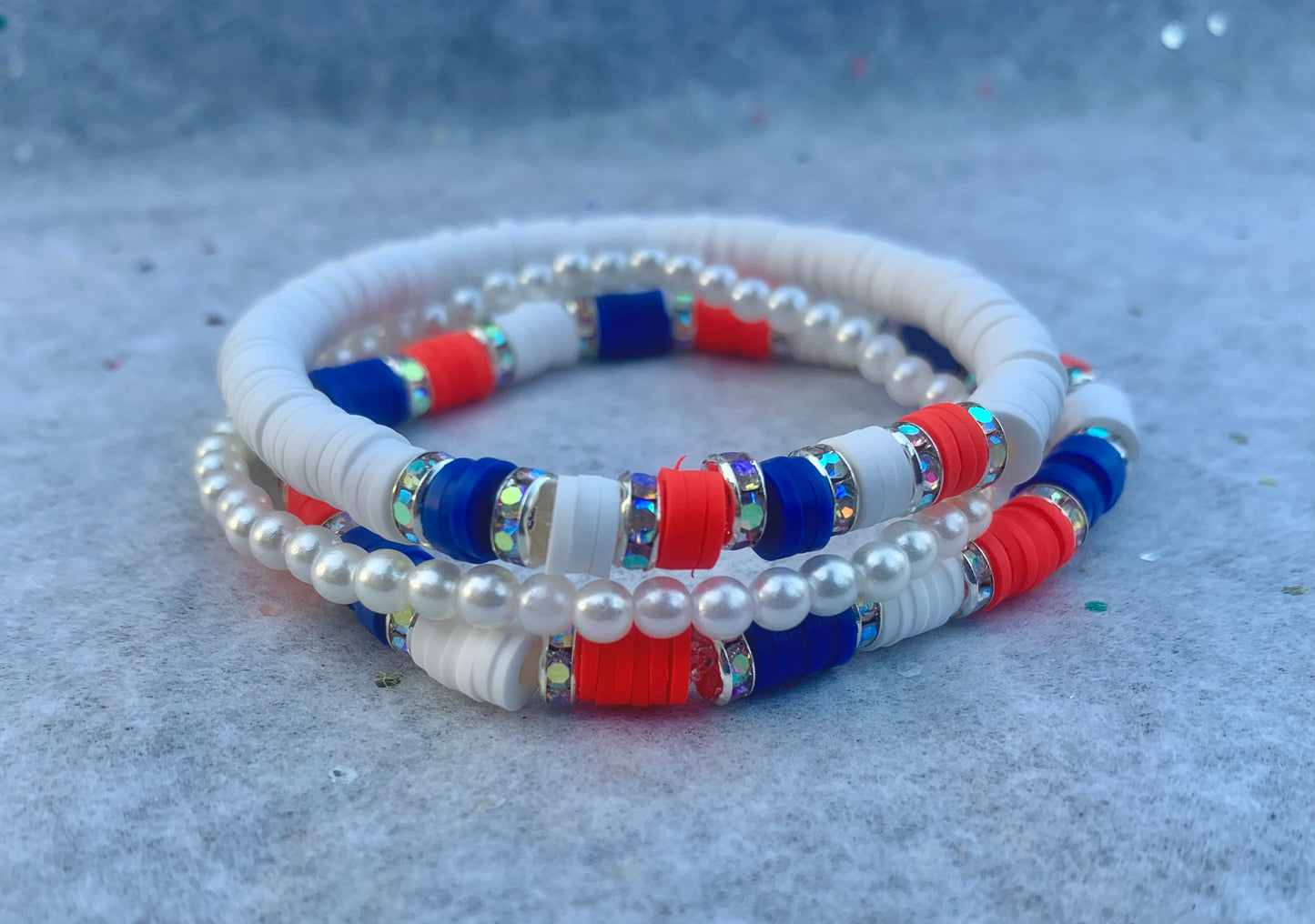 Red/White/Blue Heishi Pearl Bracelet Set