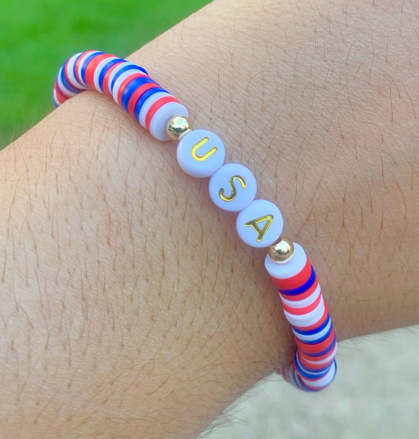 Red/White/Blue Mix Heishi Letter Bracelet