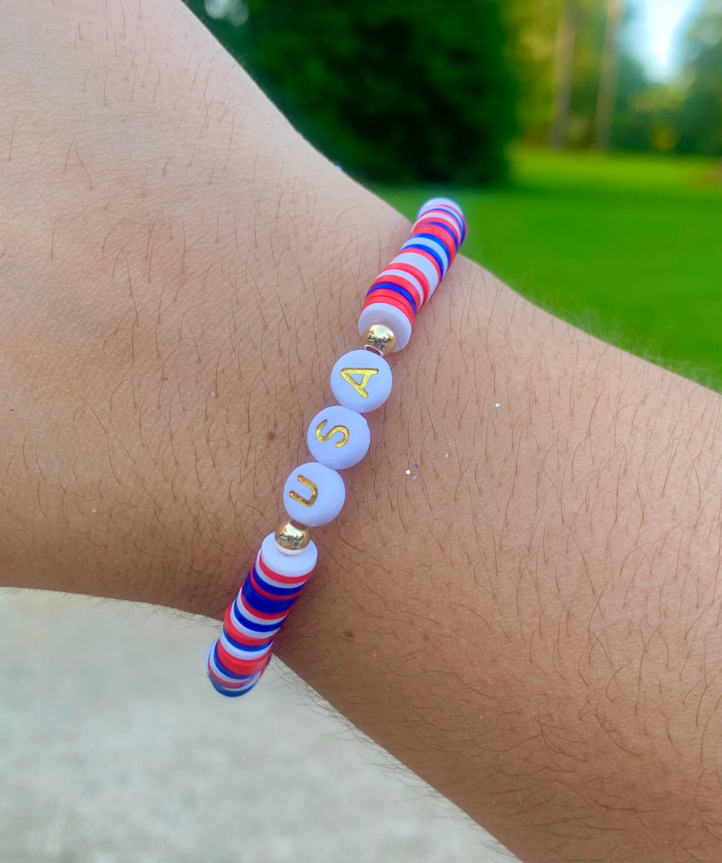 Red/White/Blue Mix Heishi Letter Bracelet