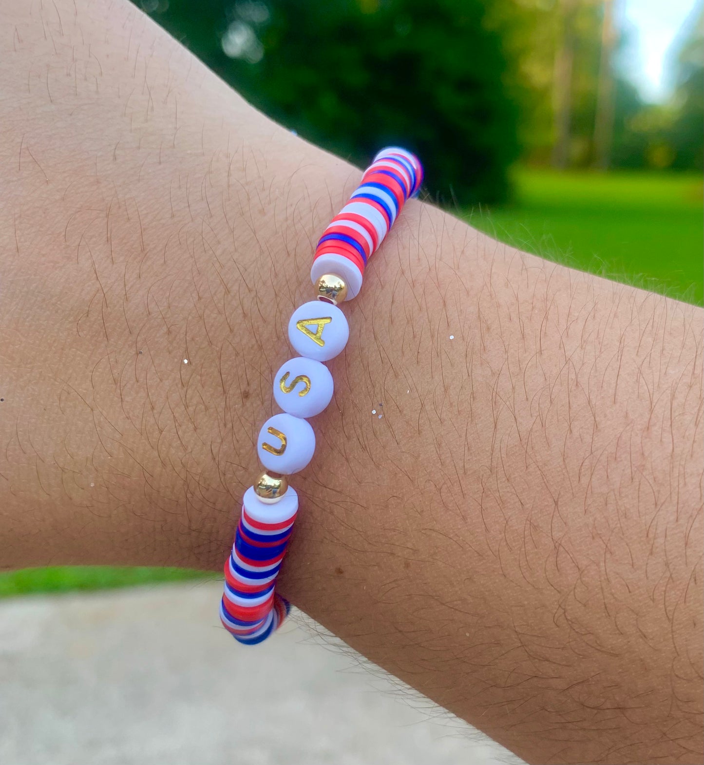 Red/White/Blue Mix Heishi Letter Bracelet