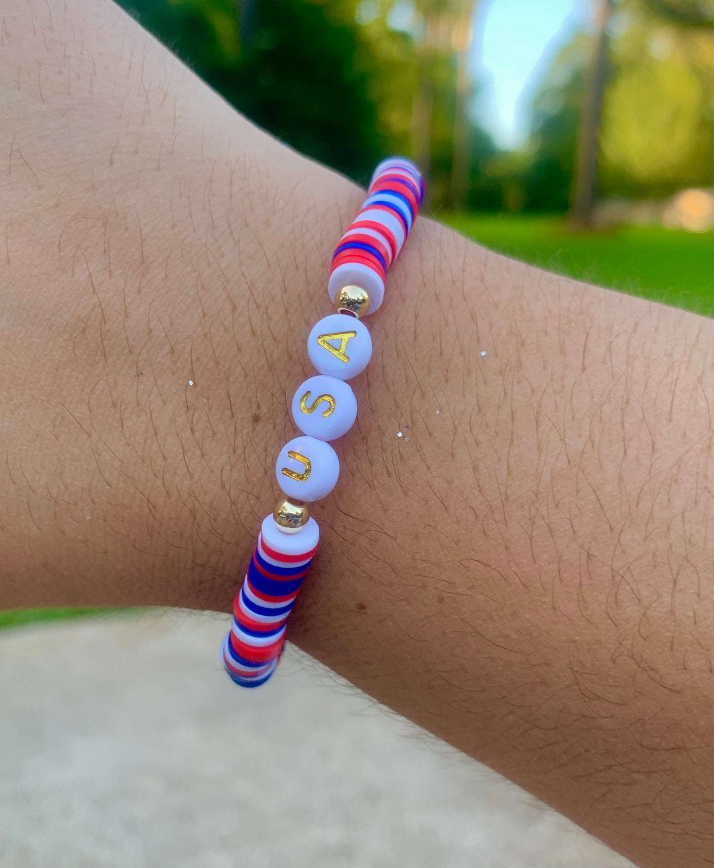 Red/White/Blue Mix Heishi Letter Bracelet
