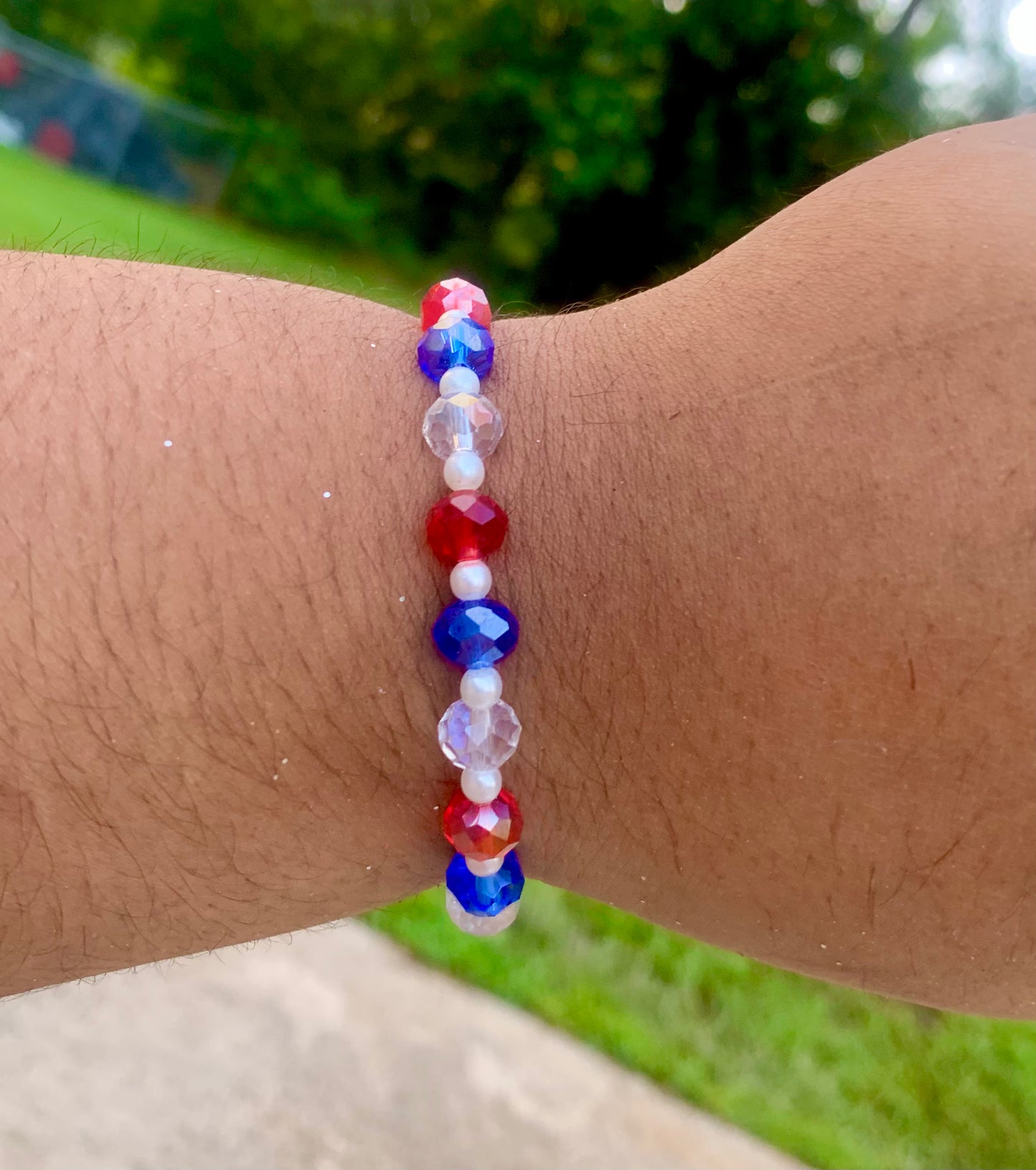 Red/White/Blue Glass Bead Bracelet