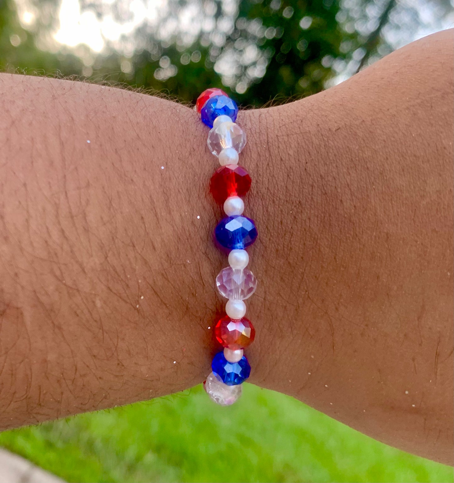 Red/White/Blue Glass Bead Bracelet