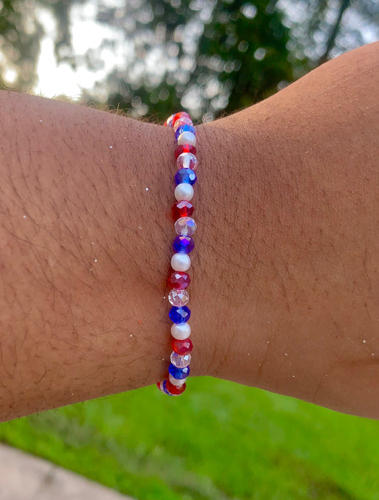 Red/White/Blue Mini Glass Bead Bracelet