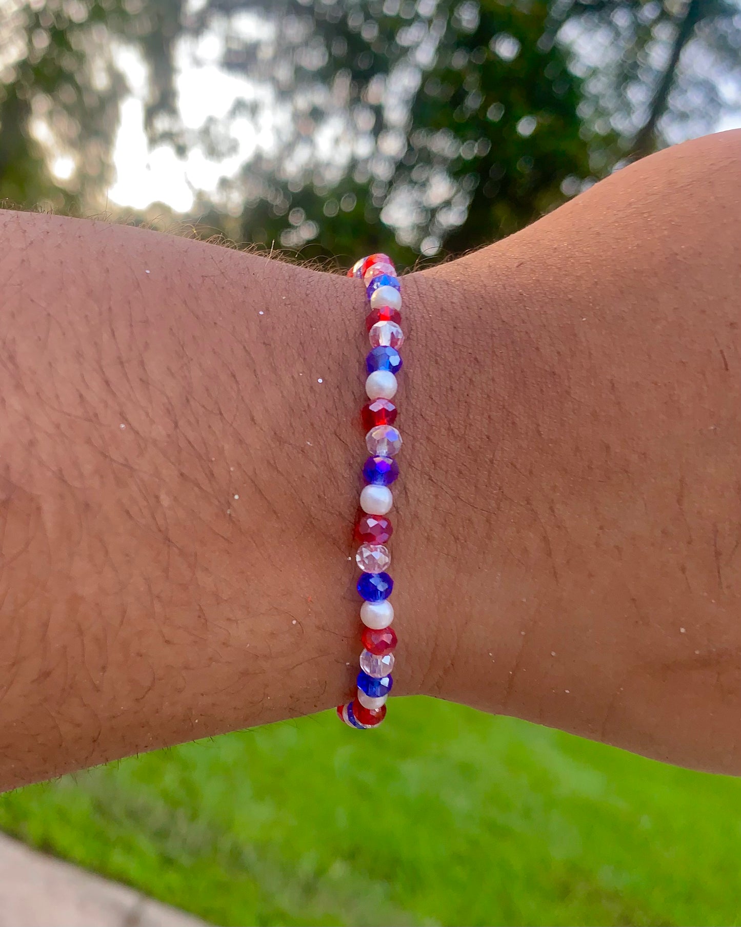 Red/White/Blue Mini Glass Bead Bracelet