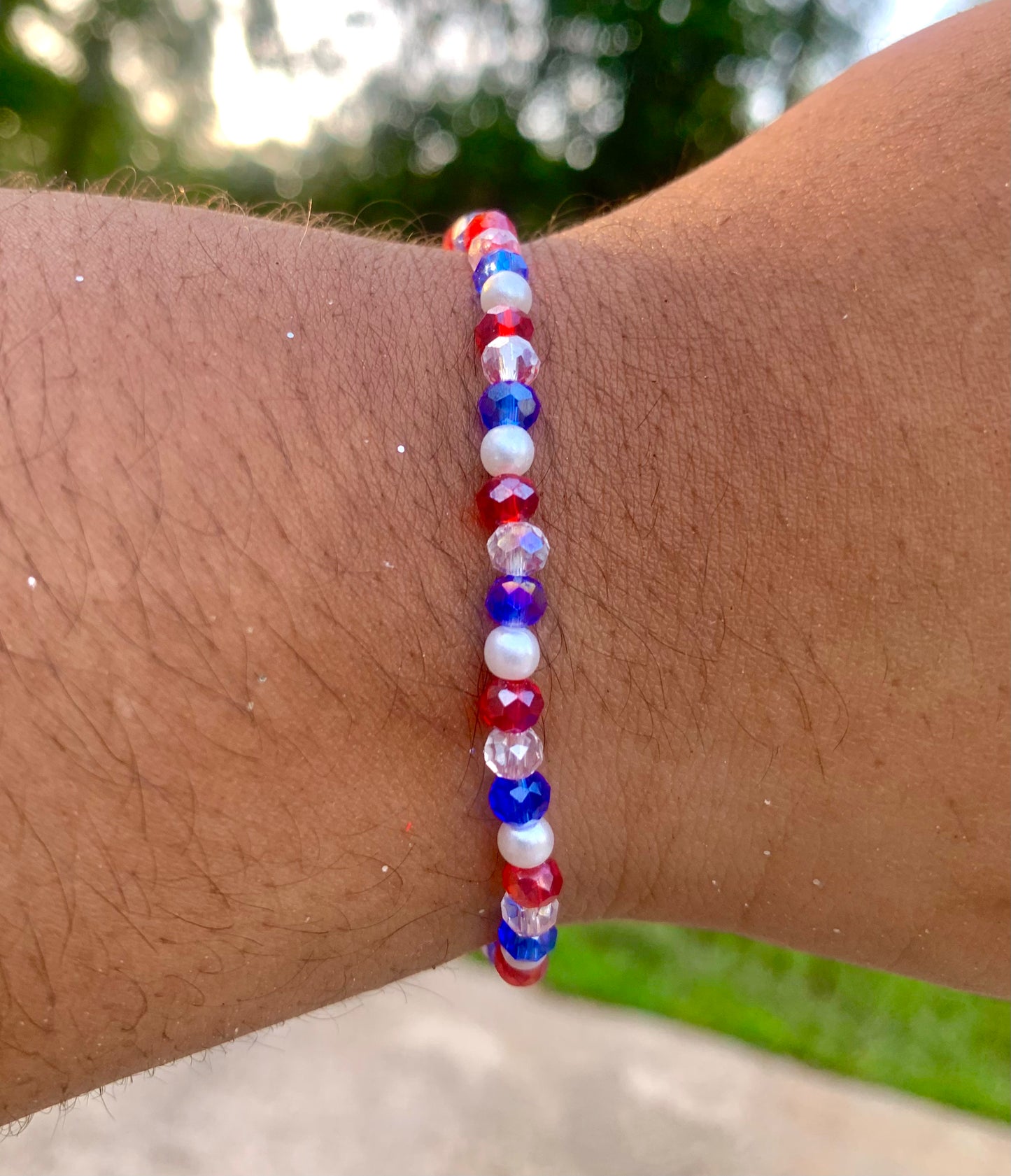Red/White/Blue Mini Glass Bead Bracelet