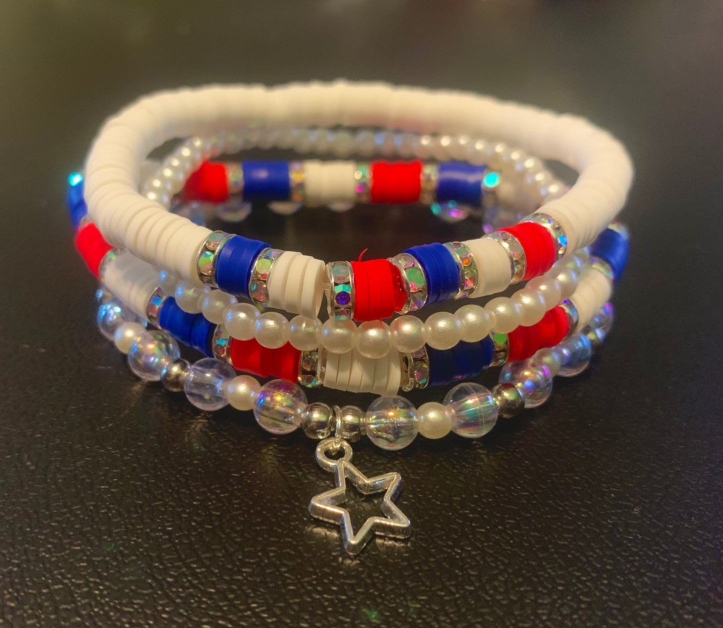 Red/White/Blue Heishi Pearl Bracelet Set