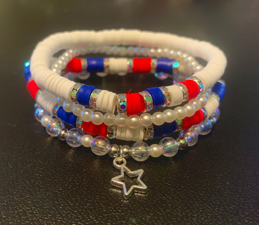 Red/White/Blue Heishi Pearl Bracelet Set