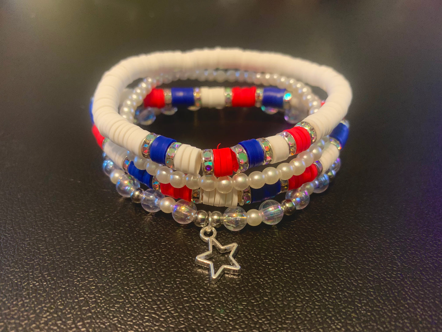 Red/White/Blue Heishi Pearl Bracelet Set