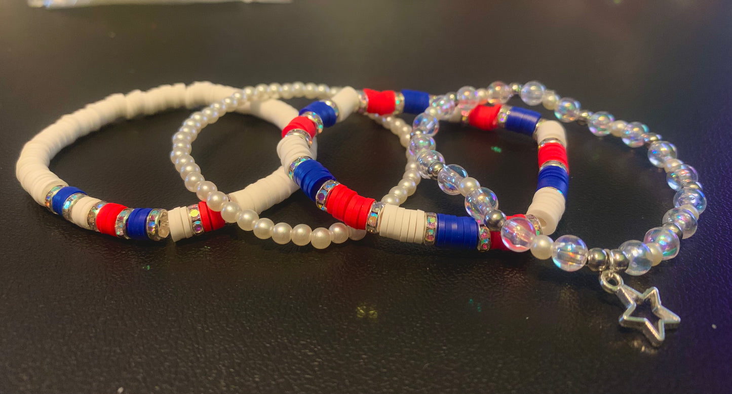 Red/White/Blue Heishi Pearl Bracelet Set