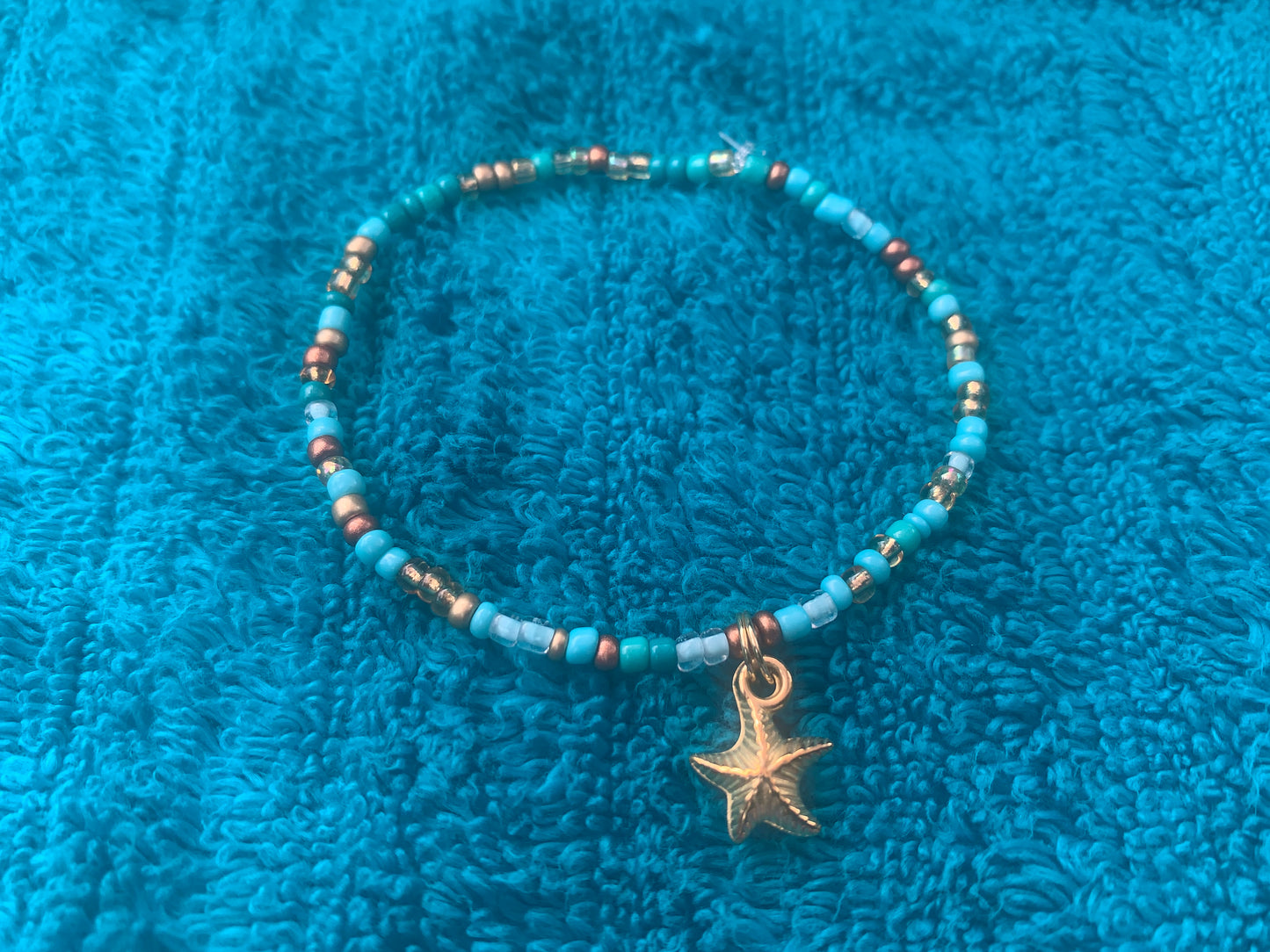 Gold Starfish Charm Seed Bead Bracelet