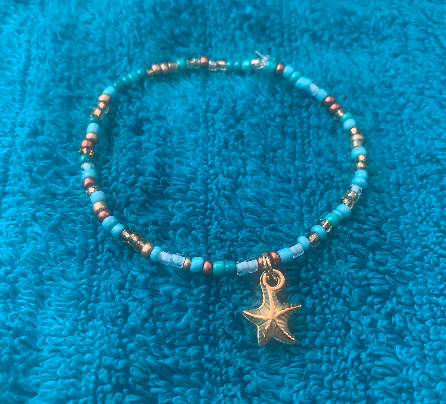 Gold Starfish Charm Seed Bead Bracelet