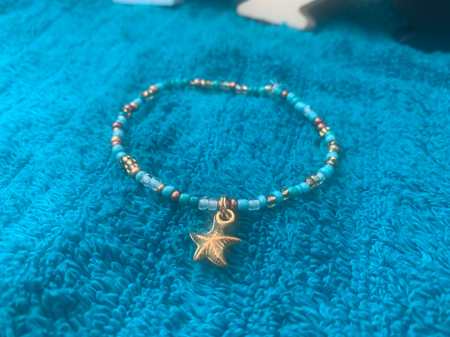 Gold Starfish Charm Seed Bead Bracelet