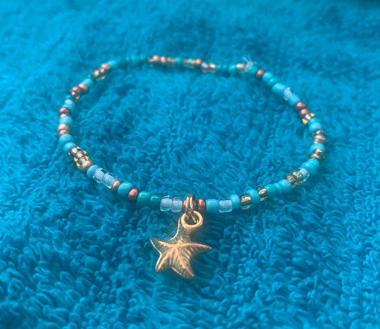 Gold Starfish Charm Seed Bead Bracelet