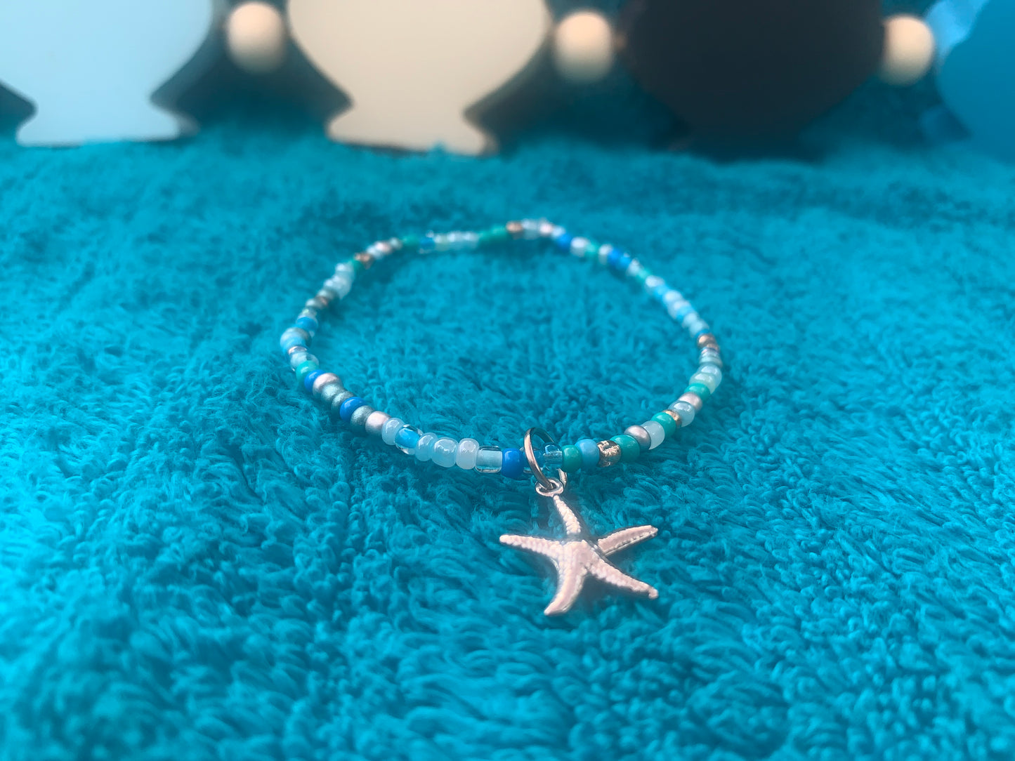 Silver Starfish Charm Seed Bead Bracelet